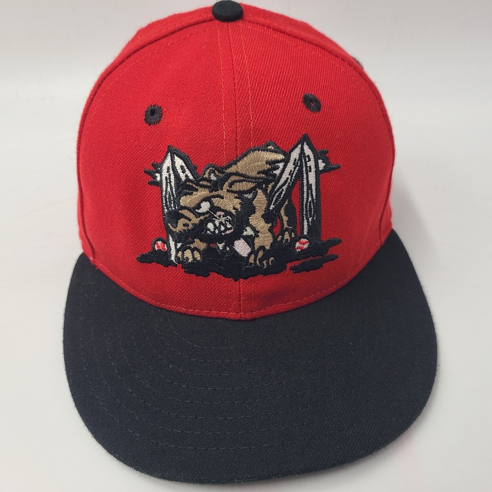 Youth Batavia Muckdogs Hat Fitted 6 5/8 New Era 59Fifty Red Black MiLB Baseball